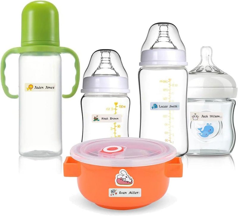 إي سي في في 200 قطعة من ملصقات زجاجات الأطفال، ملصقات زجاجات أطفال ذاتية التغليف مقاومة للماء للأطفال: مثالية للحضانة والمدرسة وتنظيم المنزل مع مطبوعات كرتونية رائعة - Image 2