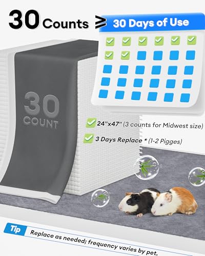 BUCATSTATE Disposable Guinea Pig Cage Liners 30 Count, Super Absorbent Guinea Pig Bedding, Bamboo Charcoal Odor Control Pee Pads for Rabbits, Ferrets and Birds (18''x24'') - Image 4
