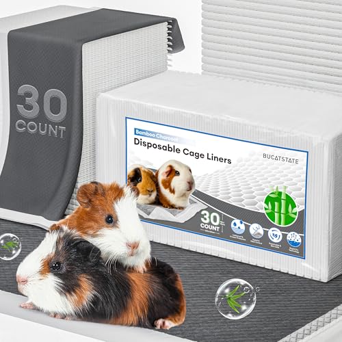 BUCATSTATE Disposable Guinea Pig Cage Liners 30 Count, Super Absorbent Guinea Pig Bedding, Bamboo Charcoal Odor Control Pee Pads for Rabbits, Ferrets and Birds (18''x24'') - Image 1