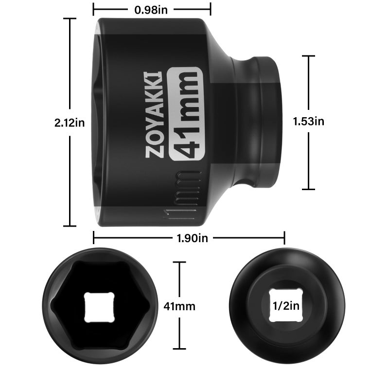ZOYAKKI 12 Drive x 41mm Shallow Impact SocketCRMO Steel1PCS Drive 6 Point Axle Nut Socket for Easy Removal of Axle Shaft Nuts Metric 41MM - Image 4