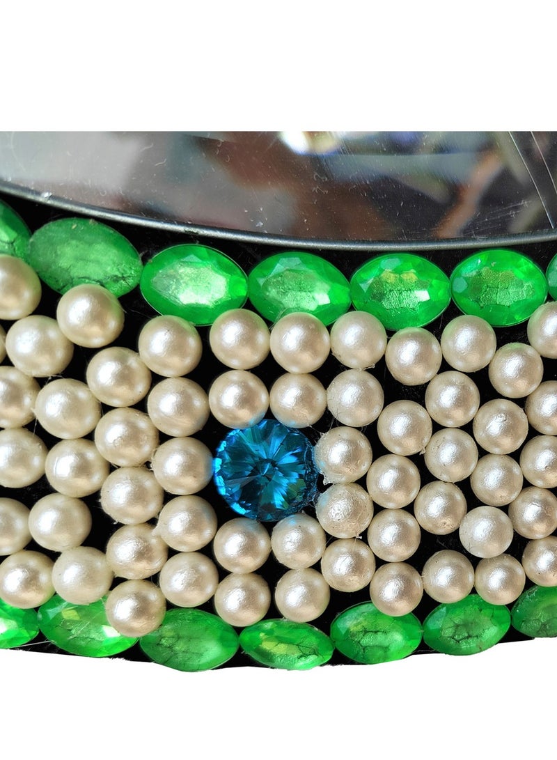 TriBro Round Shape Meticulously Handmade Wall Mirror with Green white and blue colour Decorative Wall Mirror for Bedroom Livingroom and Hallway Size 45 x 45cm x 10mm  - Image 4