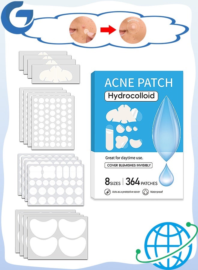 جي دي 364 قطعة من رقعة حب الشباب، 6 أحجام من رقعة حب الشباب الغروانية المائية المتنوعة، للخدود والجبهة والذقن والأنف - Image 1