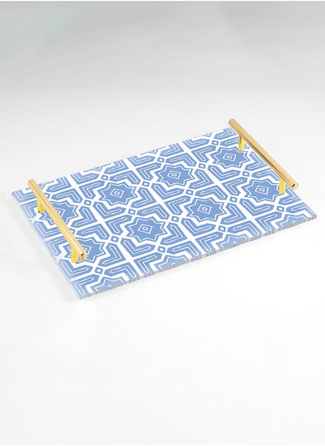 LOWHA Decorative Acrylic Serving Tray with Gold Color Metal Handles Islamic Patterns 20x30cm  - Image 1