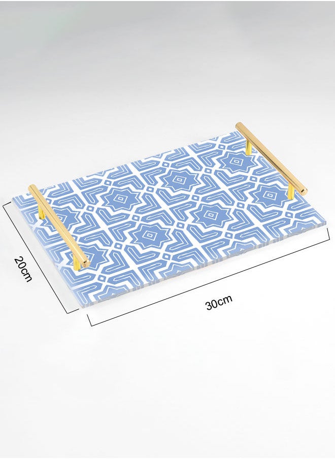LOWHA Decorative Acrylic Serving Tray with Gold Color Metal Handles Islamic Patterns 20x30cm  - Image 2