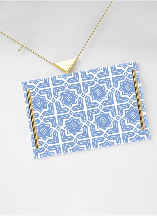 LOWHA Decorative Acrylic Serving Tray with Gold Color Metal Handles Islamic Patterns 20x30cm  - Image 3