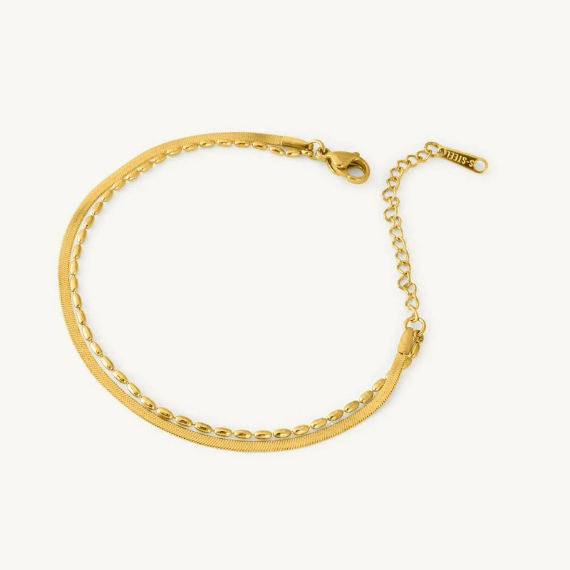 بالموناس PALMONAS Multi- Beaded Chain Bracelet for Women | 18K Gold Plated, Waterproof & Anti-Tarnish