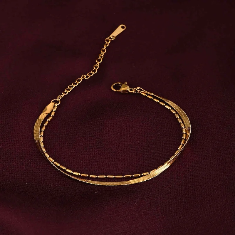 بالموناس PALMONAS Multi- Beaded Chain Bracelet for Women | 18K Gold Plated, Waterproof & Anti-Tarnish