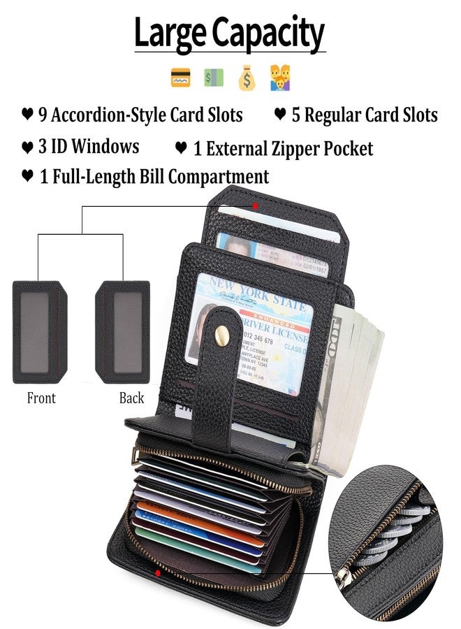 GAEKEAO Small Leather Credit Card Holder Wallets for Women RFID Blocking Bifold Wallet Zipper Pocket with Removable ID Window - Image 2