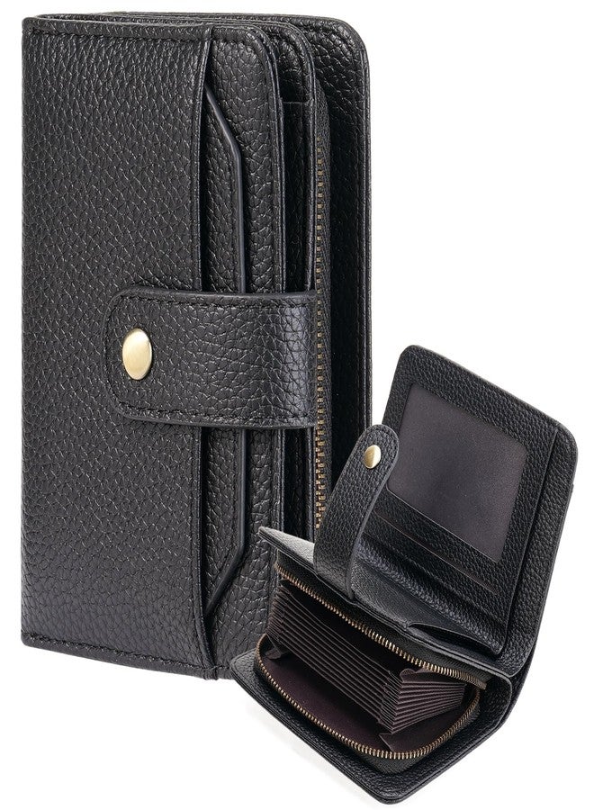 GAEKEAO Small Leather Credit Card Holder Wallets for Women RFID Blocking Bifold Wallet Zipper Pocket with Removable ID Window - Image 1