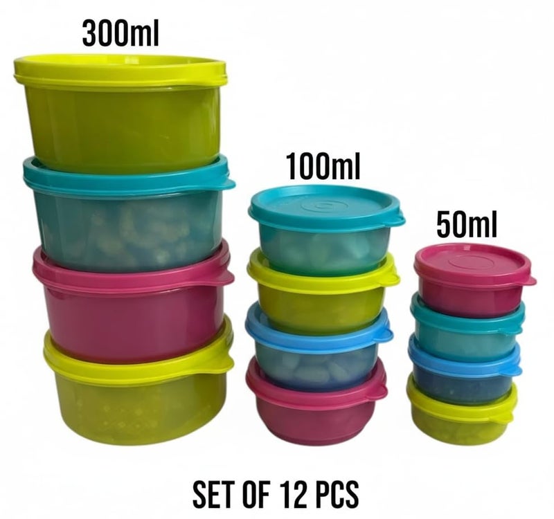 c s m C.S.M CSM Plastic Pet Storage Boxes, Container Set of 12 (4x50ml, 4x100ml, 4x300ml), Multicolor, Air Tight, Kitchen Organiser, BPA Free, Microwave Safe, Dishwasher Safe, Stackable - Image 5
