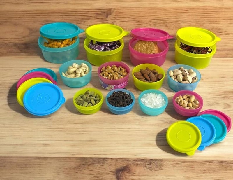 c s m C.S.M CSM Plastic Pet Storage Boxes, Container Set of 12 (4x50ml, 4x100ml, 4x300ml), Multicolor, Air Tight, Kitchen Organiser, BPA Free, Microwave Safe, Dishwasher Safe, Stackable - Image 4