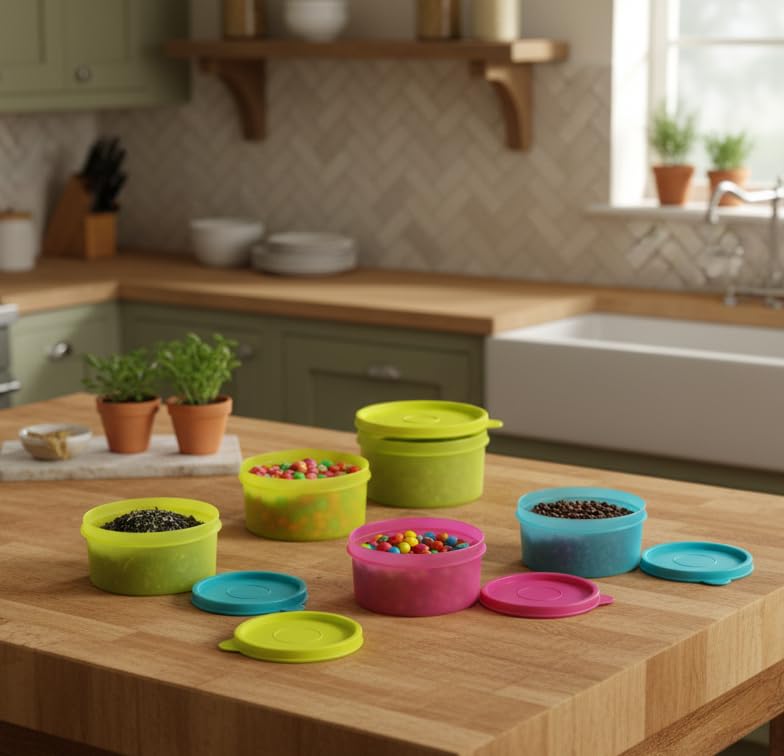 c s m C.S.M CSM Plastic Pet Storage Boxes, Container Set of 12 (4x50ml, 4x100ml, 4x300ml), Multicolor, Air Tight, Kitchen Organiser, BPA Free, Microwave Safe, Dishwasher Safe, Stackable - Image 2