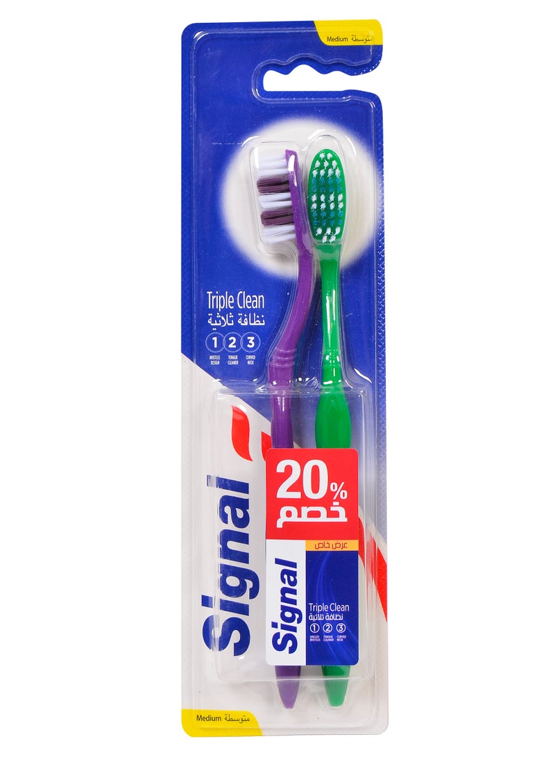 سيجنال فرشاة أسنان سيجنال تريبل كلين،2 فرشاة ، متوسطة،متعددة الالوان