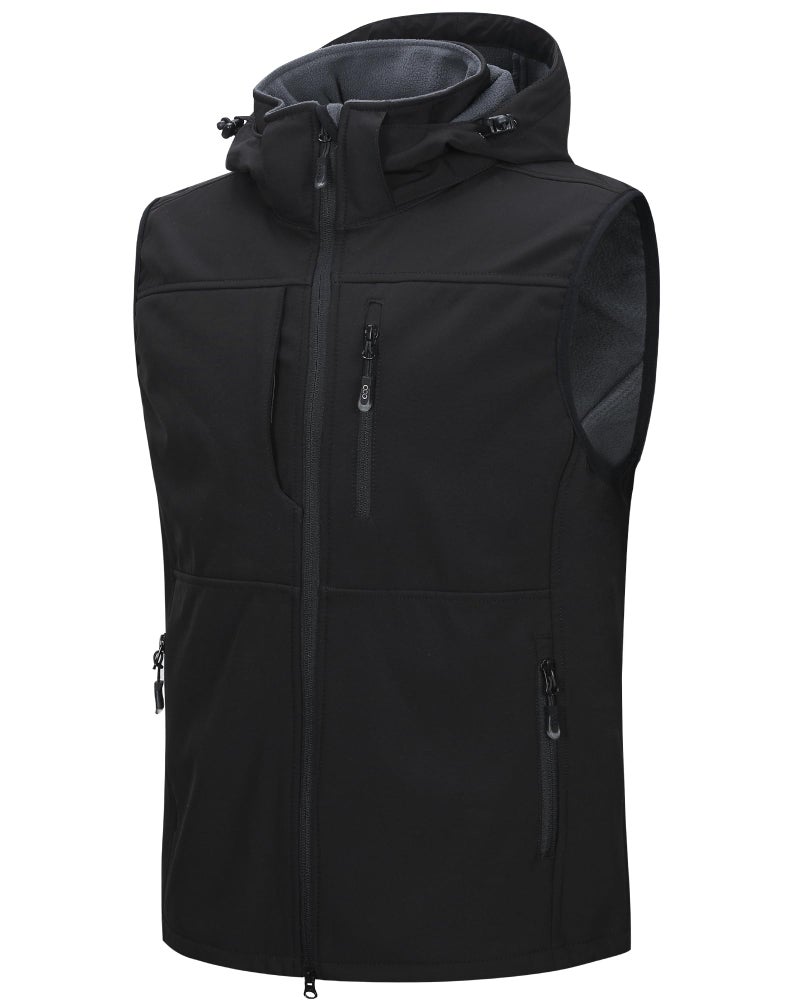 33,000ft Men's Lightweight Softshell Vest Hooded Outerwear Zip Up Fleece Lined Windproof Sleeveless Jacket for Golf Running - Image 1