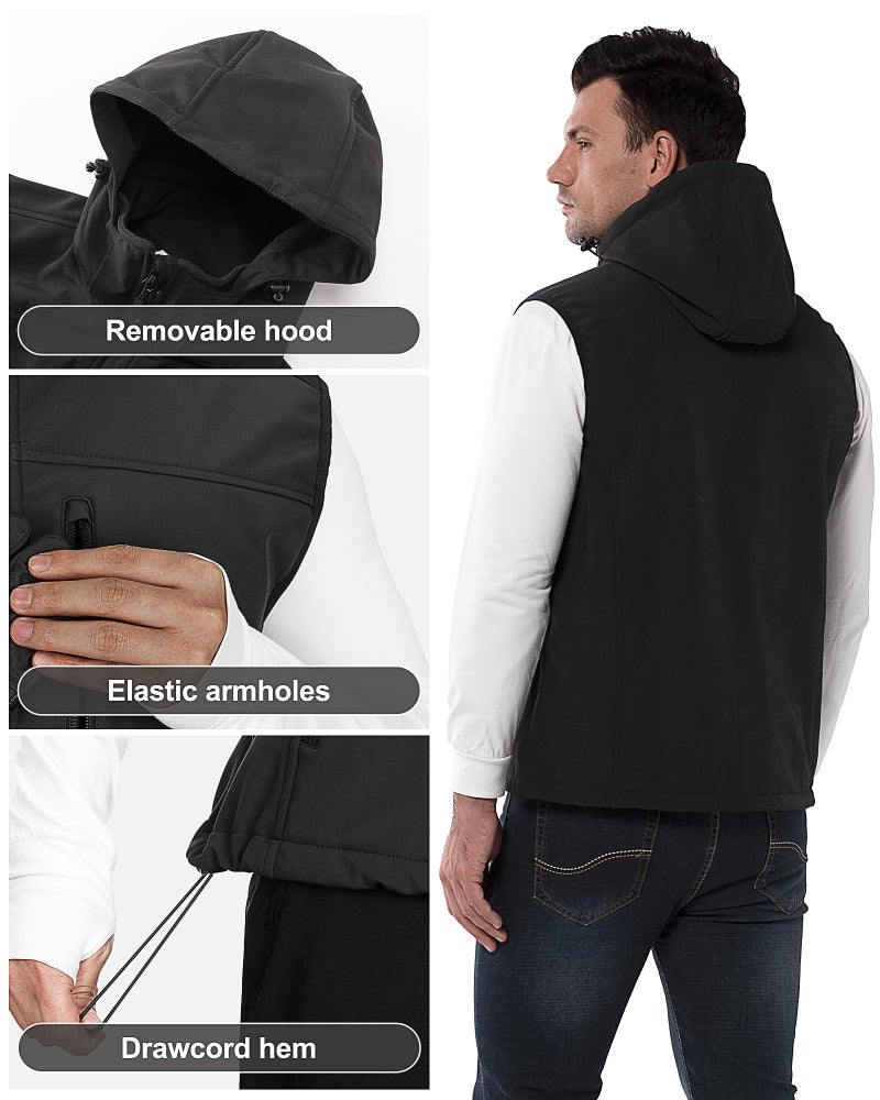 33,000ft Men's Lightweight Softshell Vest Hooded Outerwear Zip Up Fleece Lined Windproof Sleeveless Jacket for Golf Running - Image 2