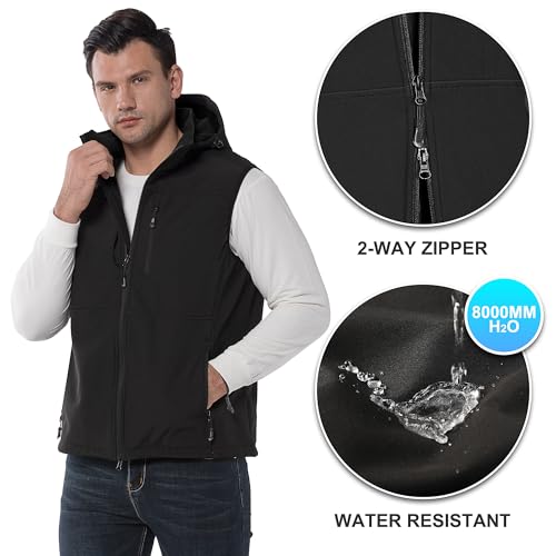33,000ft Men's Lightweight Softshell Vest Hooded Outerwear Zip Up Fleece Lined Windproof Sleeveless Jacket for Golf Running - Image 4