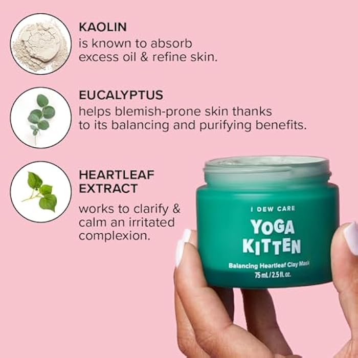 I DEW CARE Heartleaf Clay Mask - Yoga Kitten | Wash-off, For Blemish-prone with Kaolin, Heartleaf, Tea Tree Extract, Home Spa, Korean Skincare, Glass Skin Look, Soothing, Christmas Gifts, 2.5 FL Oz - Image 5