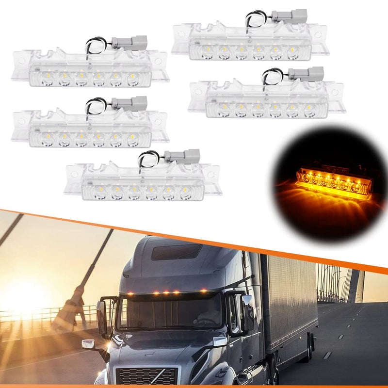 ADIIL 5PCS Amber 6LED Cab Roof Top Clearance Light Assembly Clear Lens Marker Running Lamps Compatible with Volvo 2004 VN20032020 VNL Trucks - Image 2