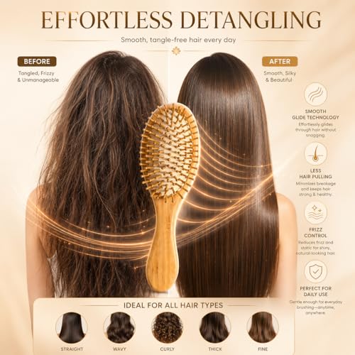 Street27® Natural Bamboo Wood Comb Professional Healthy Paddle Cushion Hair Loss Massage Brush Detangling Hairbrush for Massaging Scalp Hair Care Healthy Anti-static Hair Brush For Women & Men (M) - Image 2