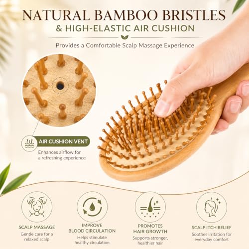 Street27® Natural Bamboo Wood Comb Professional Healthy Paddle Cushion Hair Loss Massage Brush Detangling Hairbrush for Massaging Scalp Hair Care Healthy Anti-static Hair Brush For Women & Men (M) - Image 3