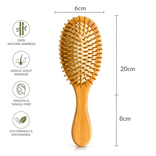 Street27® Natural Bamboo Wood Comb Professional Healthy Paddle Cushion Hair Loss Massage Brush Detangling Hairbrush for Massaging Scalp Hair Care Healthy Anti-static Hair Brush For Women & Men (M) - Image 5