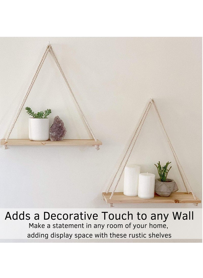 XiuWoo - Set of 2 Modern Boho Style Triangle Floating Wooden Wall Hanging Shelves - Image 1