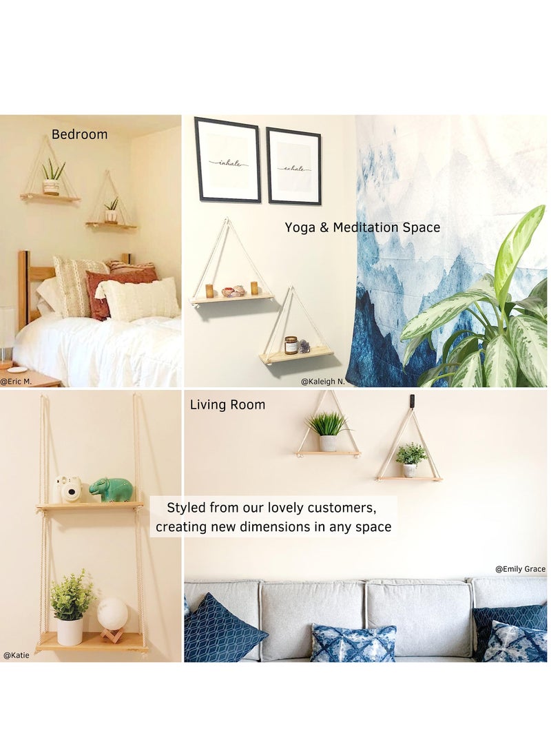 XiuWoo - Set of 2 Modern Boho Style Triangle Floating Wooden Wall Hanging Shelves - Image 1