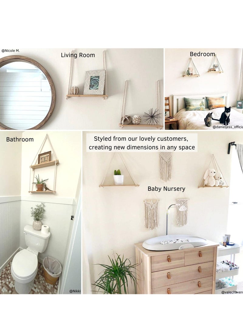 XiuWoo - Set of 2 Modern Boho Style Triangle Floating Wooden Wall Hanging Shelves - Image 1