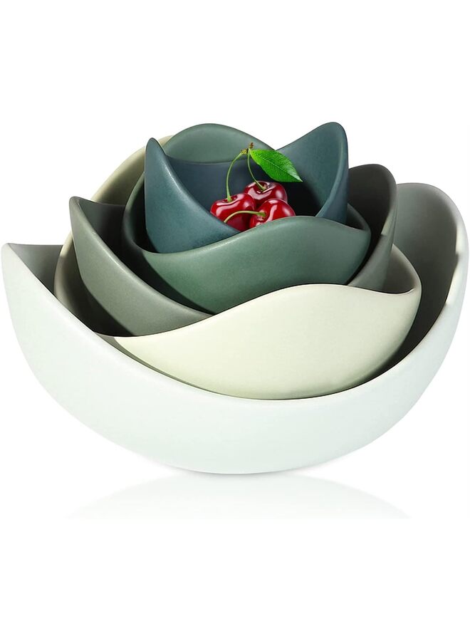 LAMAY Salad Bowls, 5 Packs Serving Bowls Porcelain,Lotus Shaped Pasta Bowls, Dishwasher & Microwave Safe, Unique Ceramic Bowls for Salad, Pasta, Soup, Rice, Ideal for Home and Restaurant - Image 1