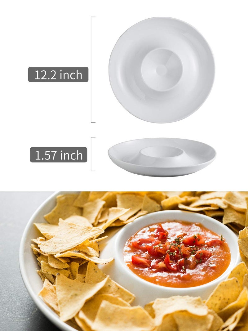 LAUCHUH Porcelain Chip and Dip Serving Set Divided Serving Trays Appetizers and Cheeses Serving Platter Compartment Dish for Thanksgiving, Christmas, Snack, Fruit, Veggies, Candy, 12-inch Set of 1 - Image 2