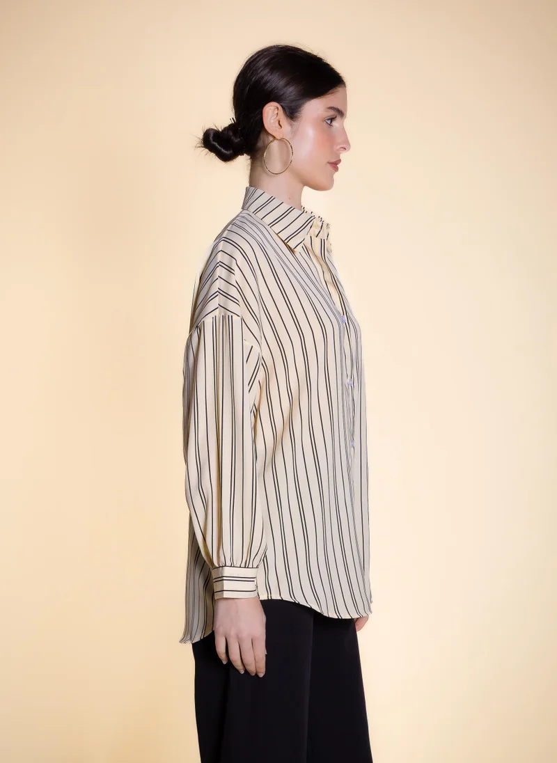 Shapes Beige OVERSIZE STRIPED SHIRT for Women | Best Price UAE