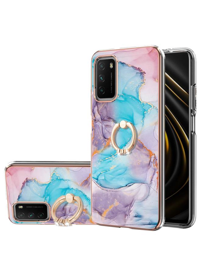 The Bros Case For Xiaomi Poco M3/Redmi Note 9 4G/Redmi 9 Power/Redmi 9T Electroplating Pattern IMD TPU Shockproof Case with Rhinestone Ring Holder