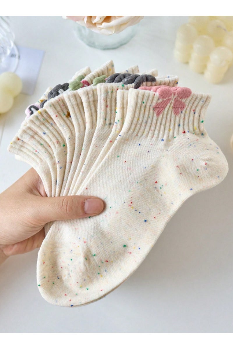 جوارب نسائية قصيرة مطرزة – قطن ناعم، تصميم منقط ملون، رسومات فواكه وربطات كيوت، طقم متعدد (4 قطع) - Image 2