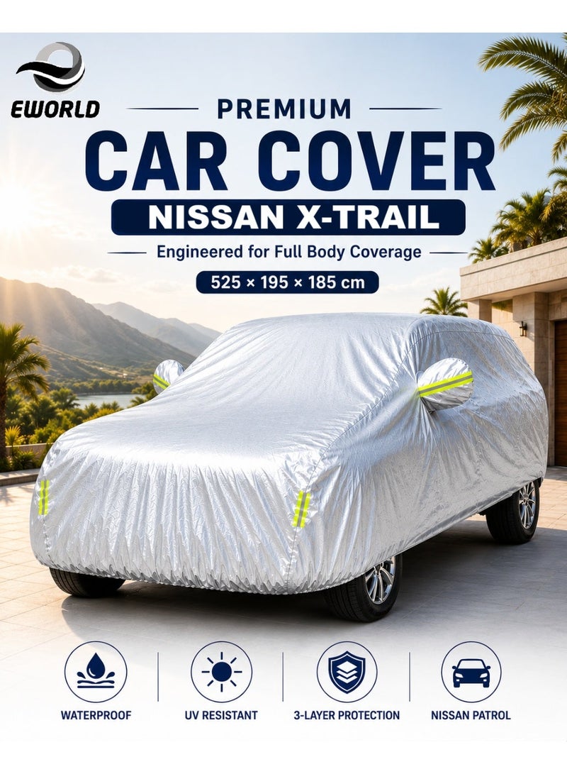 Eworld Waterproof UV Resistant Full Car Cover for Nissan X-Trail - All Weather Dustproof Sun Protection Outdoor Cover, Silver - Image 1
