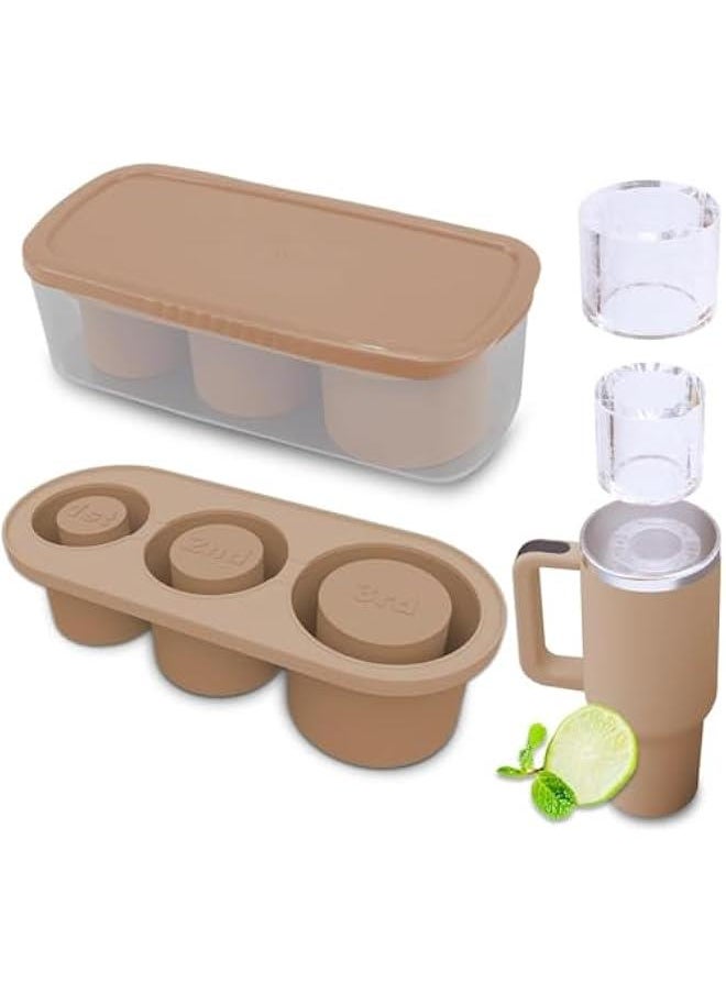 HOOKOR Ice Cube Tray for Stanley Cup,Silicone Ice Cube Tray with Lid for Freezer Making 3 Hollow Cylinder Ice Cube Molds,30-40 Oz Tumbler Accessories for Chilling Drinks,Cocktails,Whiskey (Brown)  - Image 1