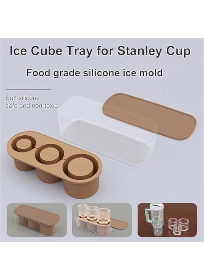 HOOKOR Ice Cube Tray for Stanley Cup,Silicone Ice Cube Tray with Lid for Freezer Making 3 Hollow Cylinder Ice Cube Molds,30-40 Oz Tumbler Accessories for Chilling Drinks,Cocktails,Whiskey (Brown)  - Image 2