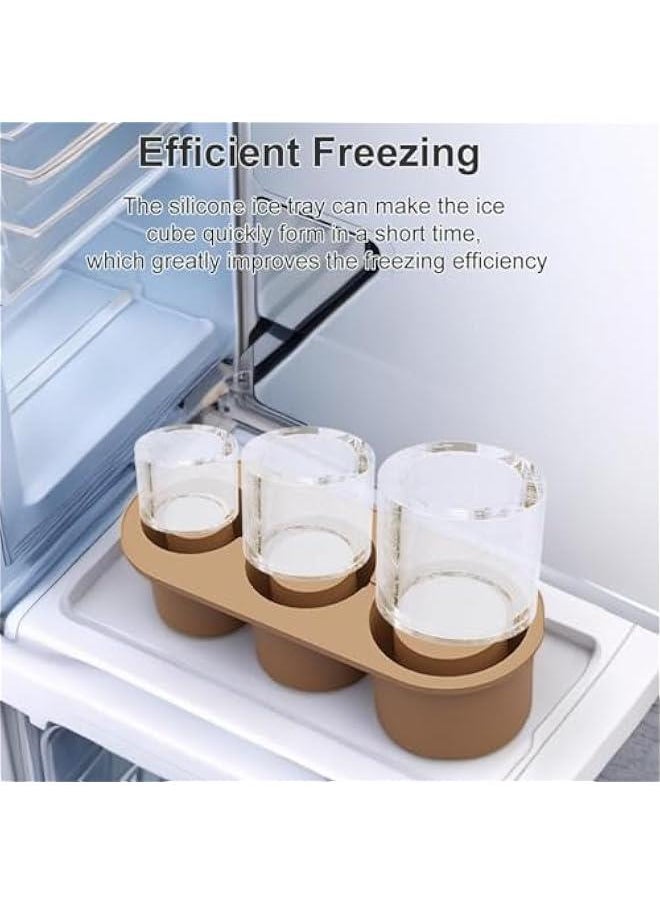 HOOKOR Ice Cube Tray for Stanley Cup,Silicone Ice Cube Tray with Lid for Freezer Making 3 Hollow Cylinder Ice Cube Molds,30-40 Oz Tumbler Accessories for Chilling Drinks,Cocktails,Whiskey (Brown)  - Image 3