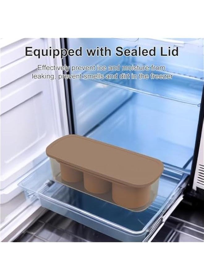 HOOKOR Ice Cube Tray for Stanley Cup,Silicone Ice Cube Tray with Lid for Freezer Making 3 Hollow Cylinder Ice Cube Molds,30-40 Oz Tumbler Accessories for Chilling Drinks,Cocktails,Whiskey (Brown)  - Image 4