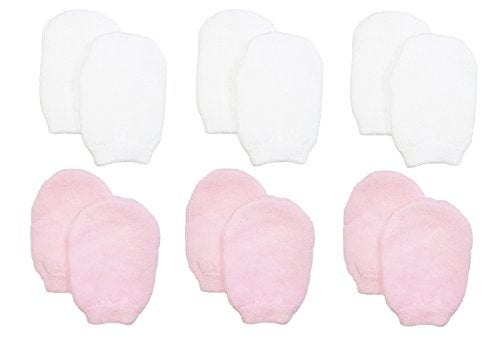 Nurses Choice Newborn Baby Girl No Scratch Cotton Mittens (Includes 3 Pairs White & 3 Pairs Pink Mittens) - Image 1