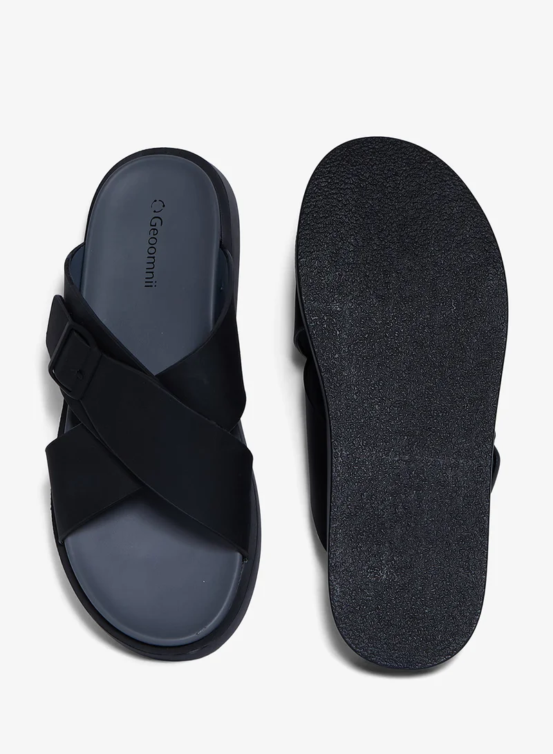 Geoomnii BLACK Geoomnii Men’s Arabic Sandals – Comfortable Casual Leather Slide Sandals for Everyday Wear for Men | Best Price UAE