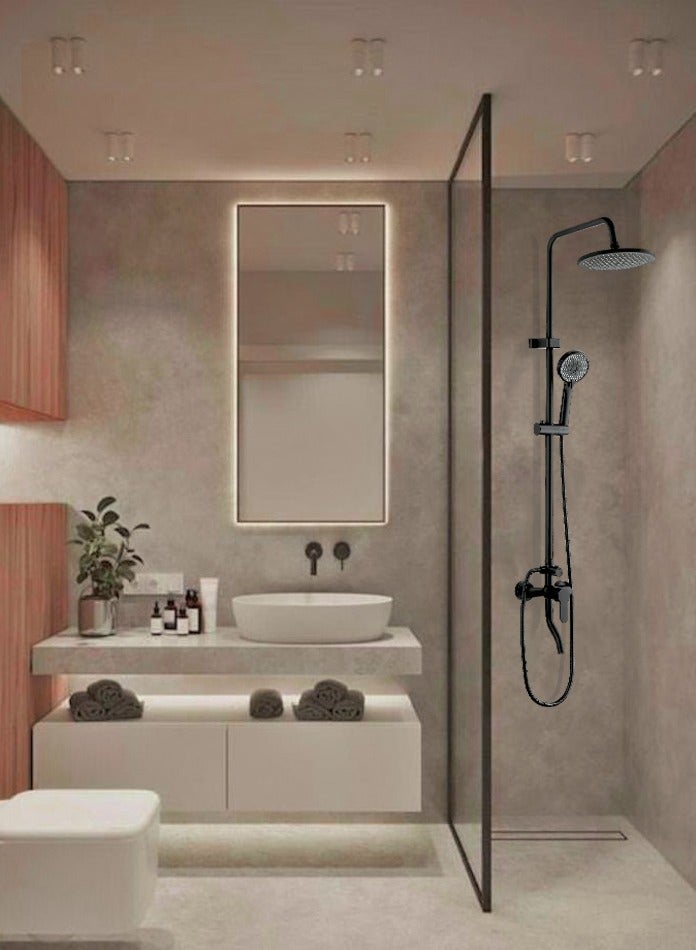 MODI Black Shower Panel with Overhead Rain Shower & 5-Function Hand Shower –  Brass Diverter, Adjustable Slider -130 cm Height - Image 5