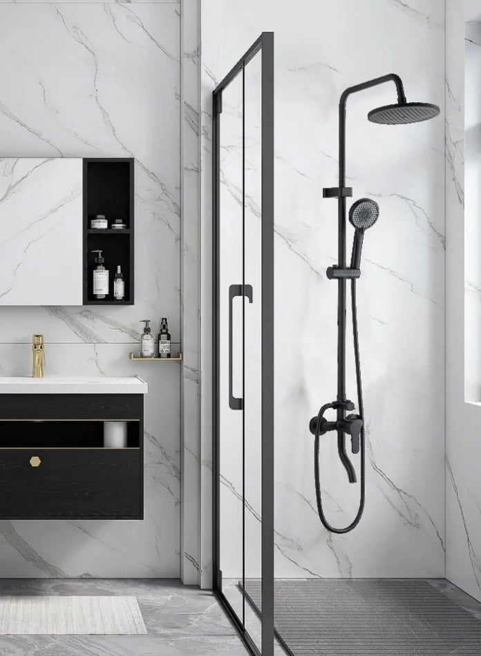 MODI Black Shower Panel with Overhead Rain Shower & 5-Function Hand Shower –  Brass Diverter, Adjustable Slider -130 cm Height - Image 4