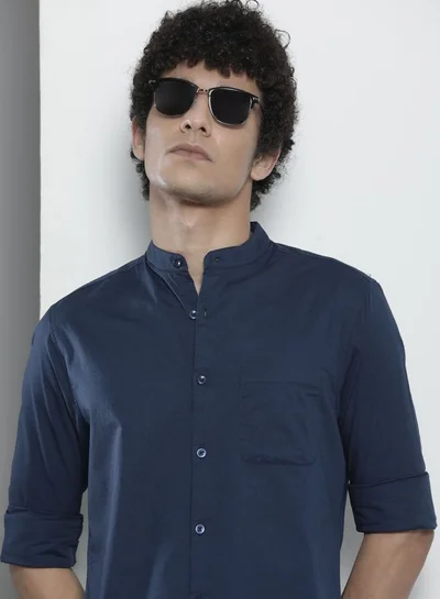 شركة المرآب الهندية Men Regular Fit Solid Full Sleeves Mandarin Collar Casual Shirt