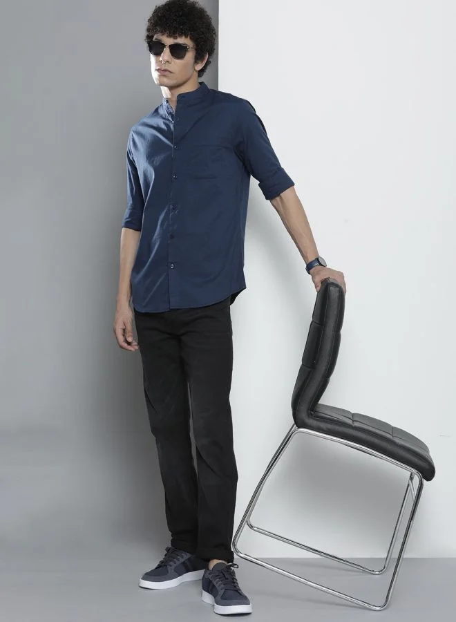 شركة المرآب الهندية Men Regular Fit Solid Full Sleeves Mandarin Collar Casual Shirt