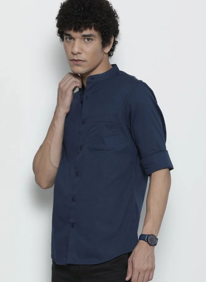 شركة المرآب الهندية Men Regular Fit Solid Full Sleeves Mandarin Collar Casual Shirt
