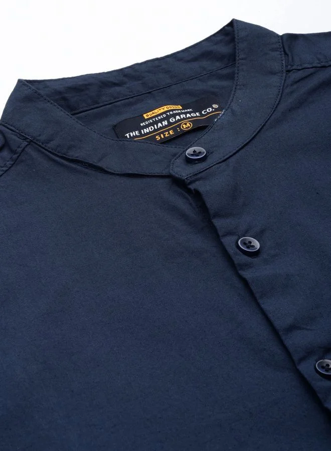 شركة المرآب الهندية Men Regular Fit Solid Full Sleeves Mandarin Collar Casual Shirt