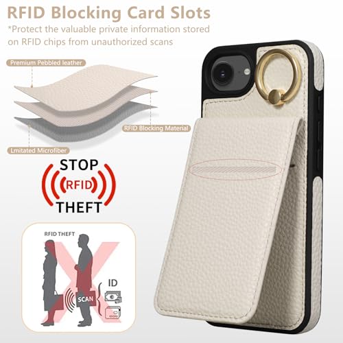 Keallce Case for iPhone 17e 2026 61 Detachable Crossbody Case Wallet with RFID Blocking Card Holder 360Ring Stand Folio Leather Phone Cover Shoulder Lanyard Strap Lady for iPhone 16e White - Image 3