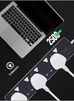 PowerMax 5-Outlet Power Strip with 2 USB Ports (3.4A) & Type-C PD - 2500W Heavy Duty Extension Cord, 3M Cable, Anti-Surge Protection - Ideal for Home/Office/Gaming (MX55 Model)  - Image 2