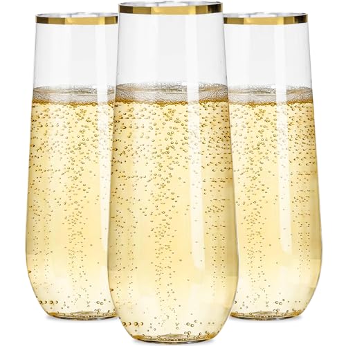 Ciaell 24 Pack Gold Plastic Champagne Flutes - 9 Oz Disposable Champagne Glasses - Stemless Mimosa Glass for Parties & Weddings & Birthdays - Image 1