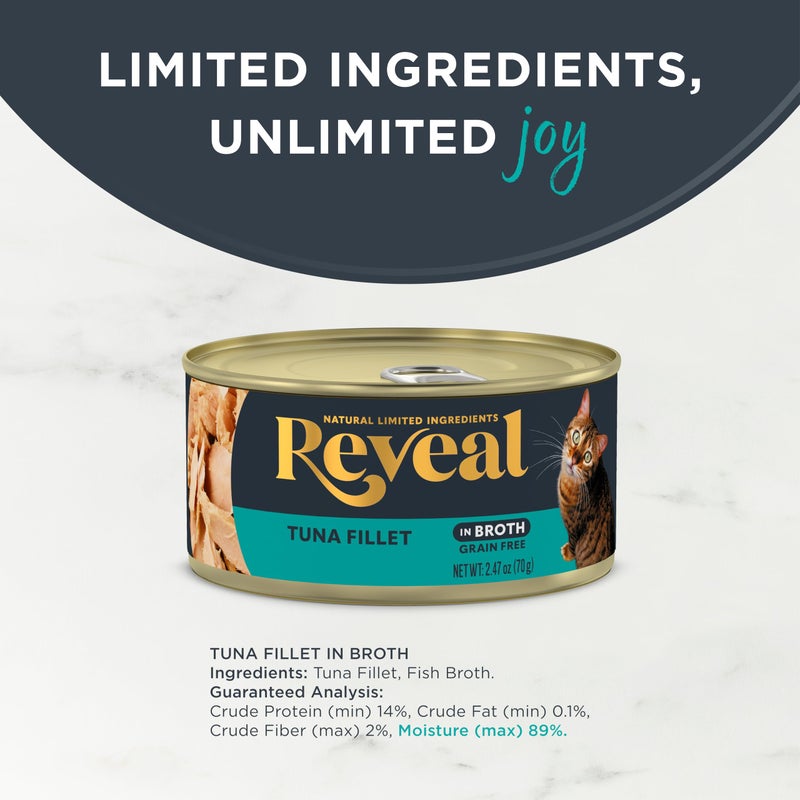 Reveal Natural Wet Cat Food, 24 Count, Grain Free, Limited Ingredient Canned Food for Cats, Tuna Fillet in Broth, 2.47 oz Cans - Image 3